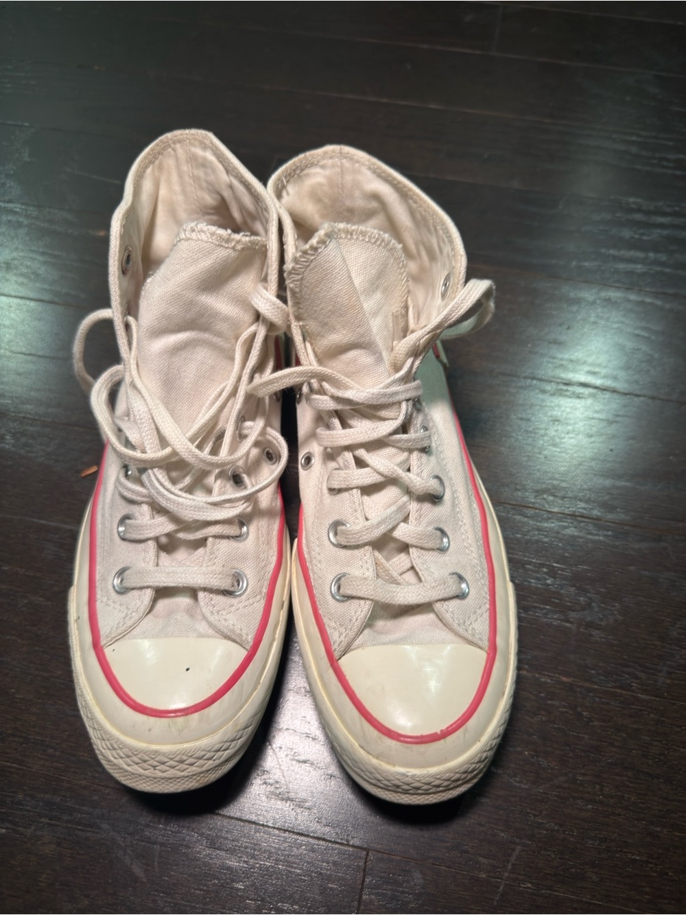 Beige converse with pink details